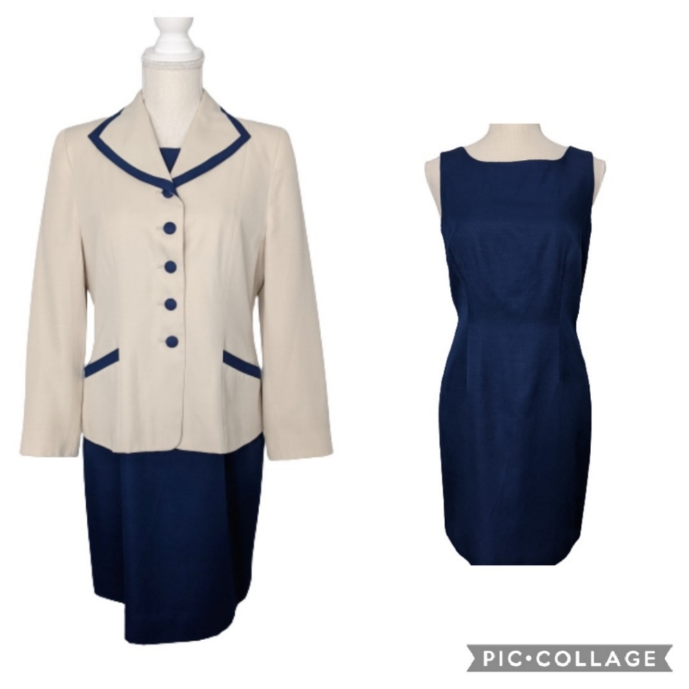 Pendleton Navy Blue and Cream 2-Piece Dress Suit with Blazer 10P